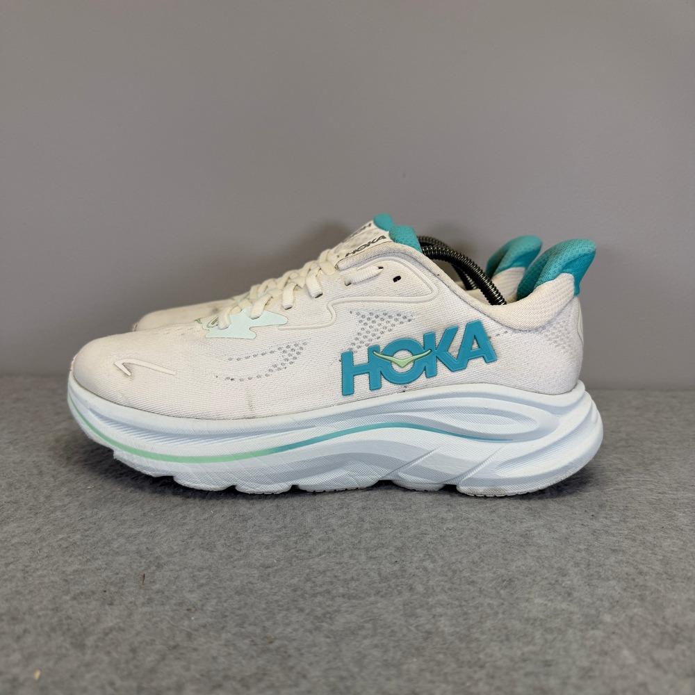 Hoka Clifton 10 Womens Shoes Size 9 White Teal Running Sneakers 1162031 WTCL